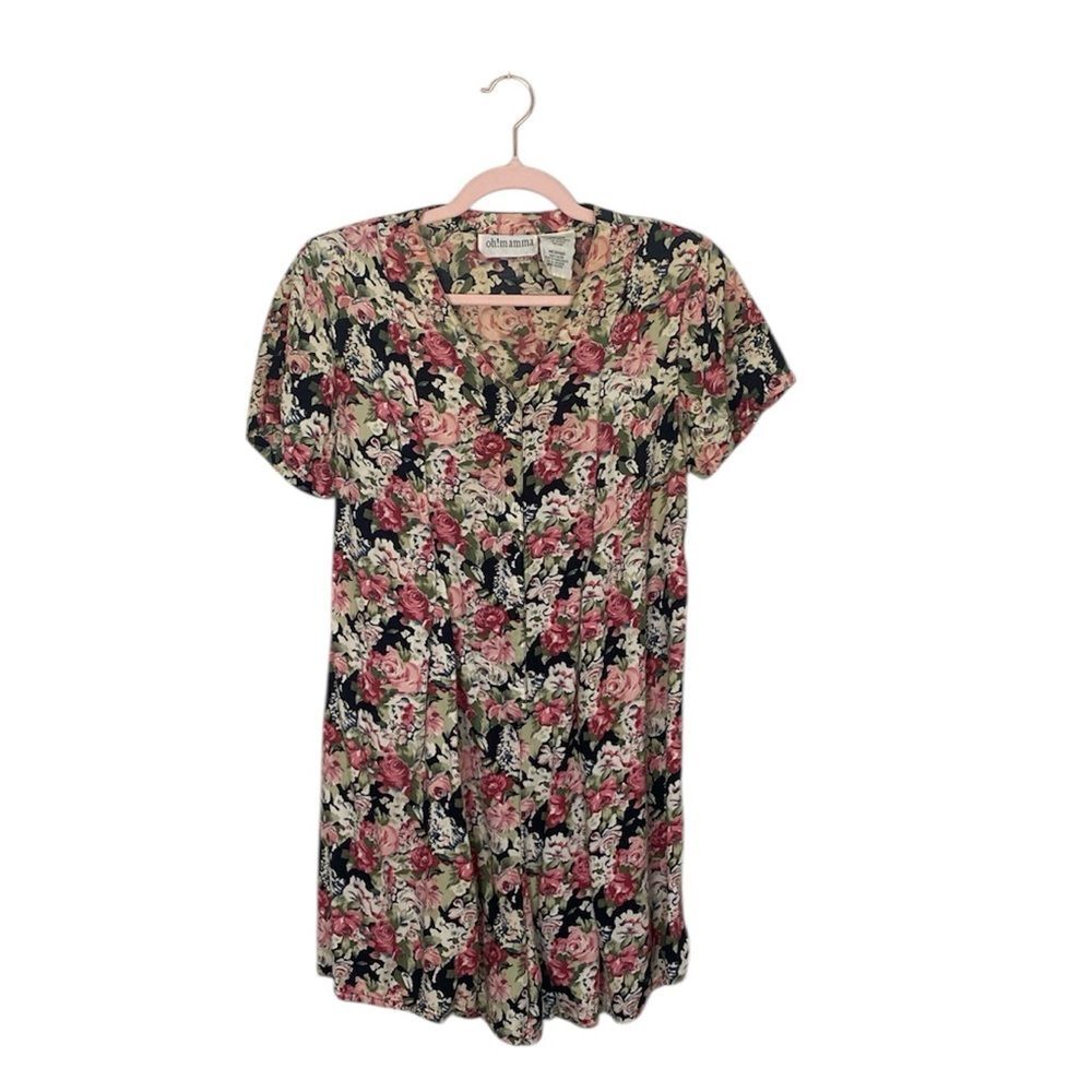 Vintage Floral Romper Oh! Mamma Rayon Button Front Tie Back Boho Cottagecore